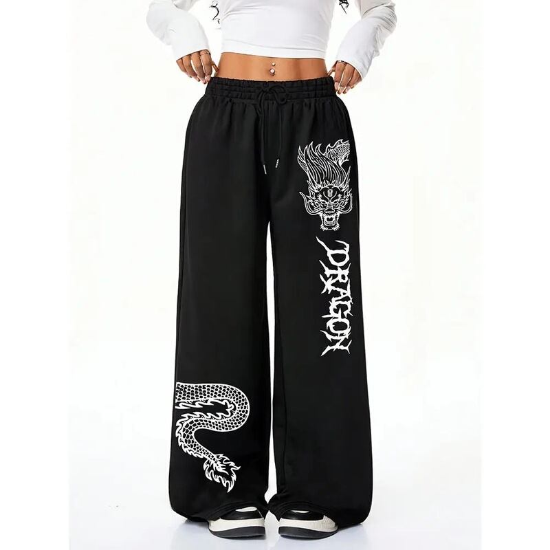 Women's Wide-Leg High-Waisted Adjustable Drawstring Pants, Casual Lightweight Gothic Print Wide-Leg Pants Women's Wide-Leg High-Waisted Adjustable Drawstring Pants, Casual Lightweight Gothic Print Wide-Leg Pants