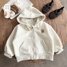 降温实用!可爱韩国男女童洋气印花加绒开衫卫衣儿童宽松连帽外套