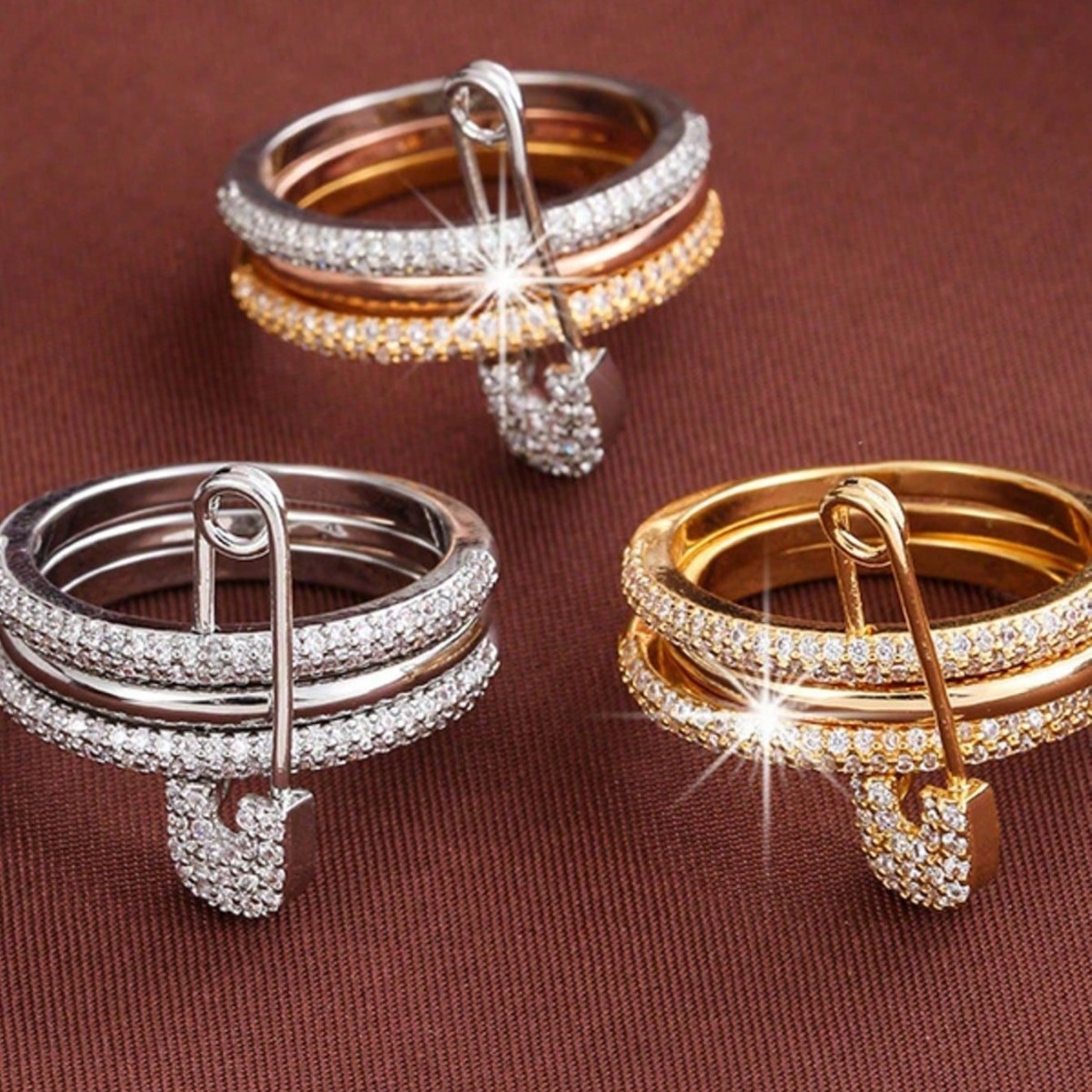 Fashion three-color ring detachable ring women's personality micro-inlaid zircon pin ring cross-border hot-selling