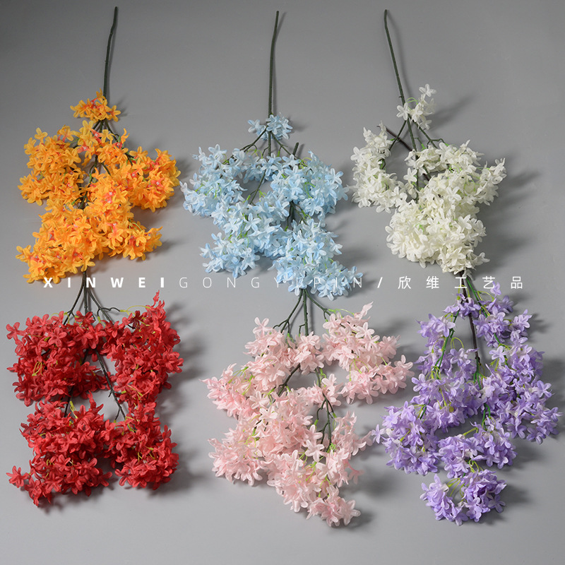 Artificial Lila Cruz flor larga flor de cerezo tela seda Home Hotel techo camino plomo arco decoración al por mayor