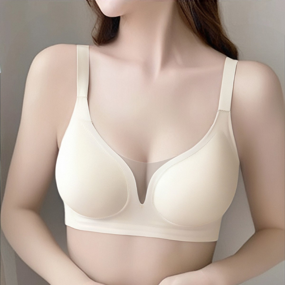 Transfronterizos europeos y estadounidenses ropa interior sin marcas de tamaño grande para mujeres pechos pequeños se reúnen delgados profundos v una sola pieza de ropa interior sin anillo de acero sujetador de espalda