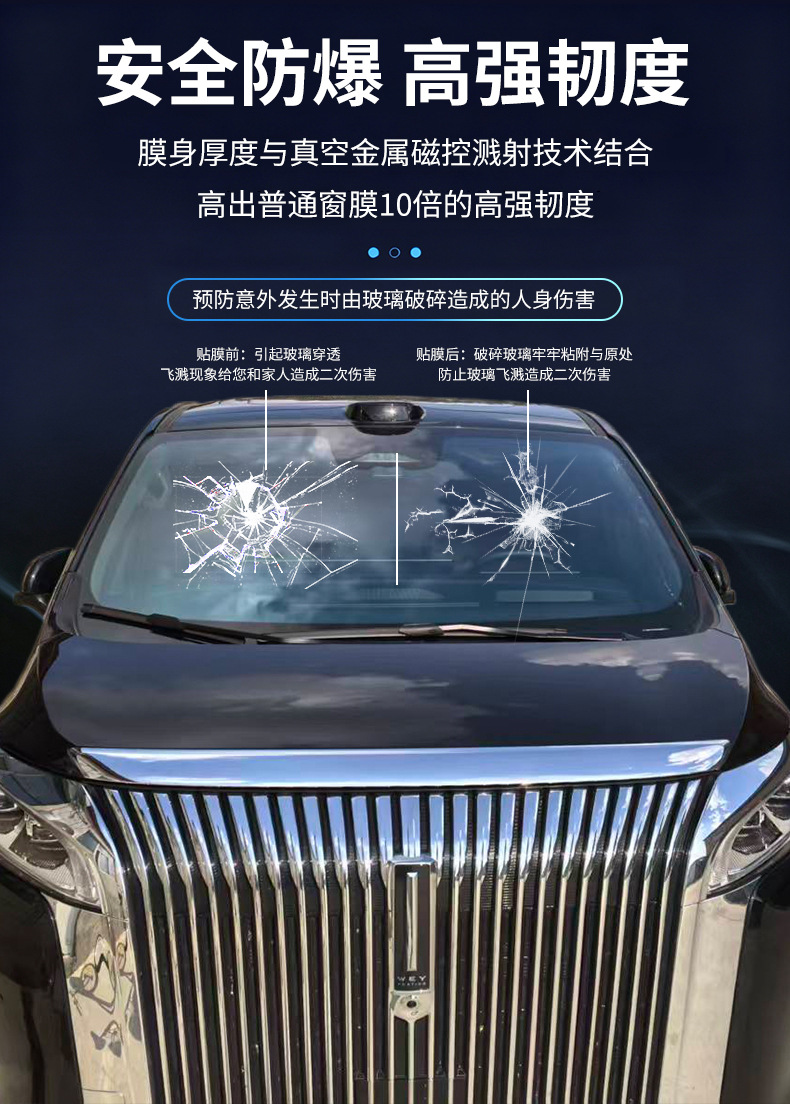 Double Silver series car window tint film, thickened for enhanced heat insulation, available for wholesale from the manufacturer; sun protection and privacy film for front and rear side windows