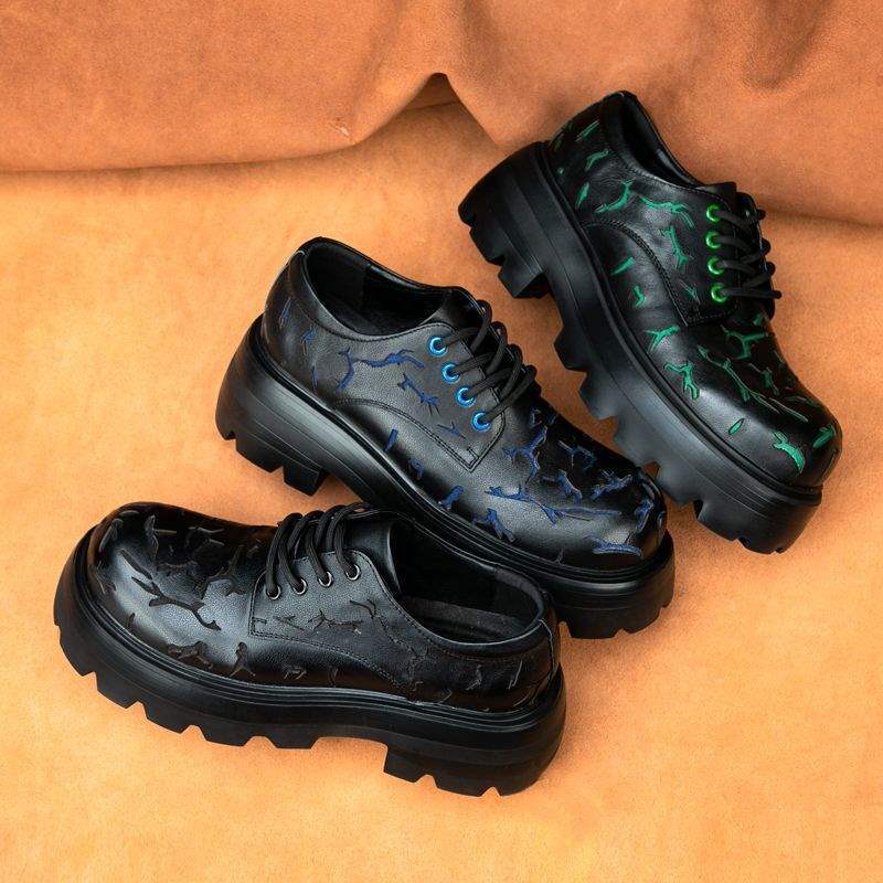 ShoeVault 2025 Nieuwe dikke zolen, modieuze leren schoenen met een hoogteverhogend effect, Derby Distressed Cracks, boardschoenen voor heren_voghion.com