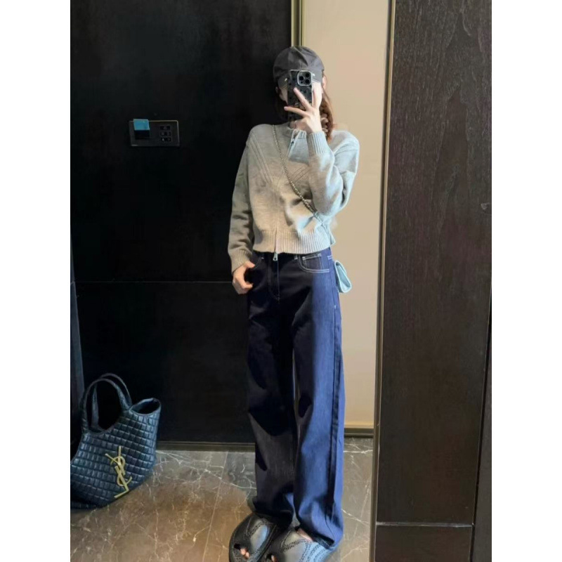 175 Tall Women's Original Denim American-Style Loose Wide-Leg Jeans, Autumn and Winter Lazy Narrow-Fit Floor-Length Straight Pants
