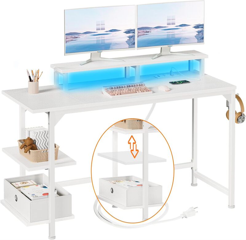 Office Category Modern Creative Computer Desk Iron and Wood Structure Writing Table with Bookshelf Can Be Customized