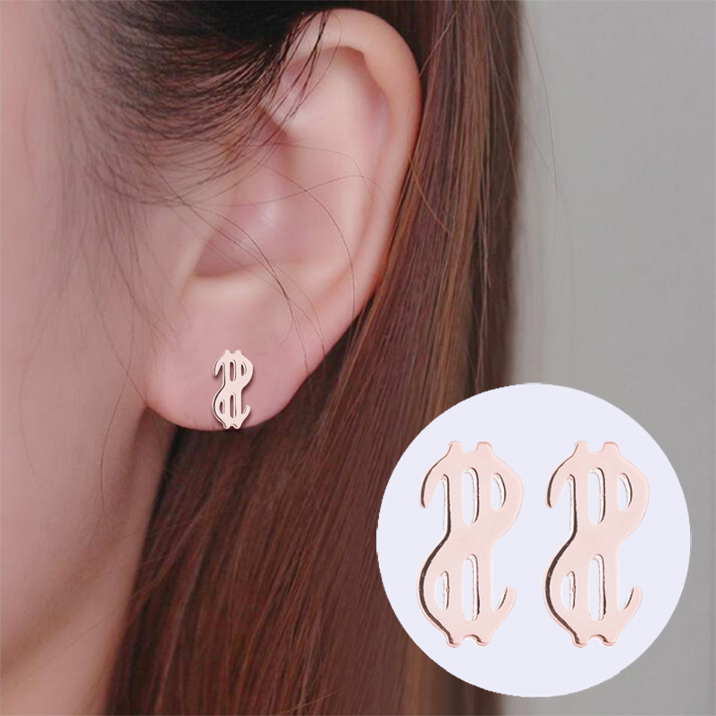 Simple Style Letter Cat Elephant Stainless Steel Plating Hollow Out Ear Studs 1 Pair display picture 2