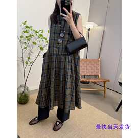 夏季新品 学院风格纹休闲棉质圆领连衣裙