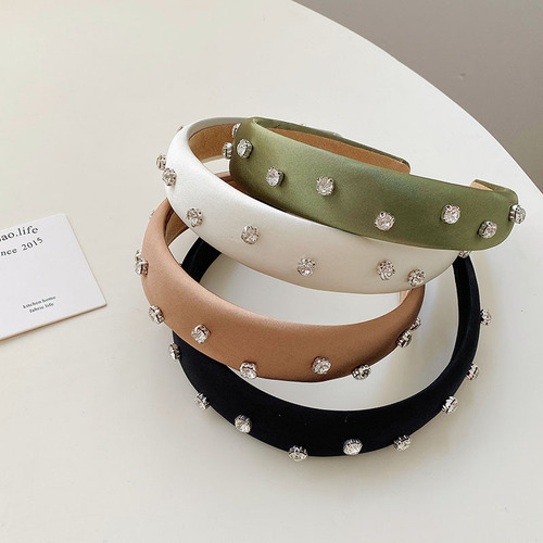 Korean style simple satin nail diamond wide-brimmed sponge headband, high-end high-head headband, elegant face wash and hair hole hair accessory