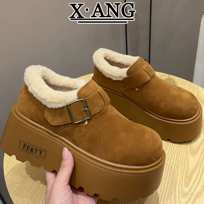 Плюшевые теплые снежные сапоги женские зимние новые туфли из сосны