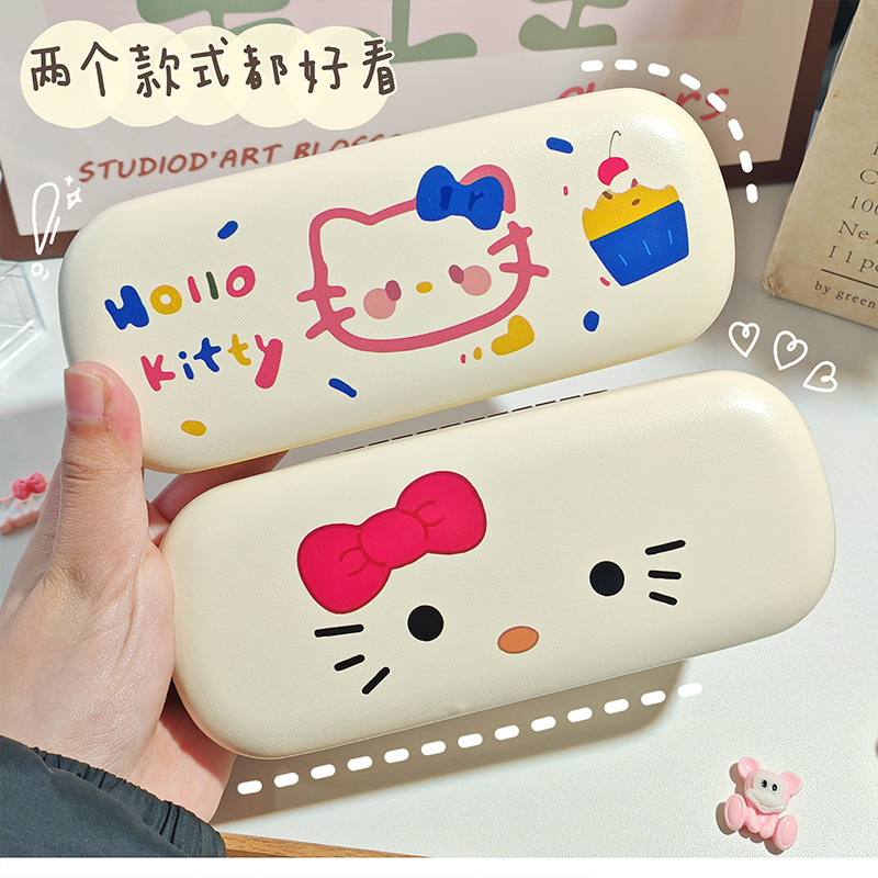 ✨ Glasses Case Kt Cat Portable Female Frame Myopia Glasses Storage Box Anti-Pressure Anti-Drop Cartoon Couple Glasses Storage