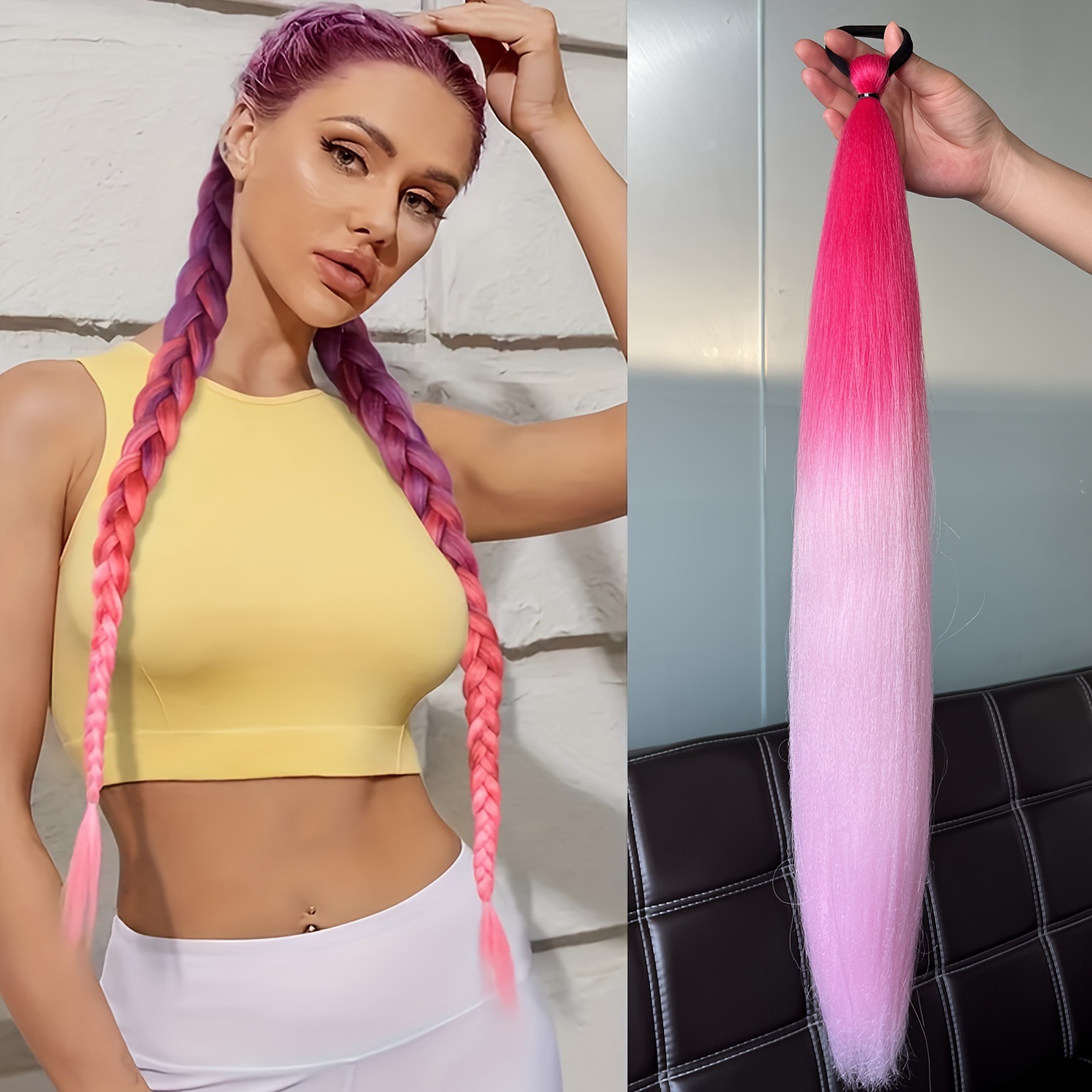 2 piezas de paquete de niños niñas pelucas de cola de caballo elásticas de boxeo trenzas de cuerda elástica de color trenzas de cabello extensiones de pelo