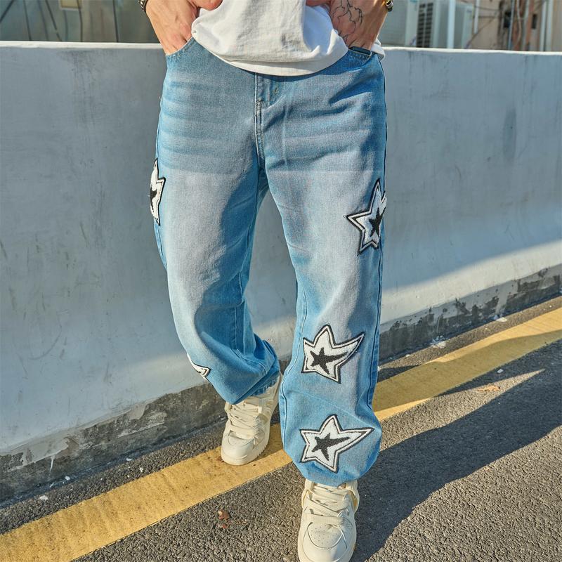 跨境New Men Stylish embroidery Loose Jeans High Quality Men|undefined