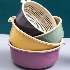 超厚二重水洗い食品級円形野菜かご水切りプラスチック野菜収納米台所家庭用
