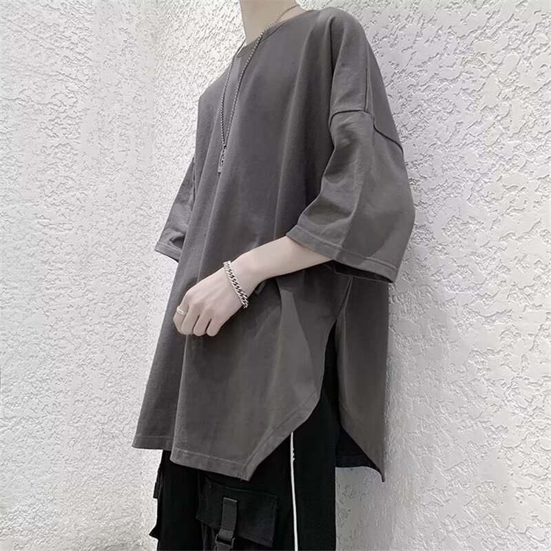 Salt Style Boyfriend Style Heavy Short-sleeved T-shirt Men's and Men's Summer Matching Split Loose T-shirt Fashionable Handsome Top Clothes