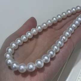 母亲节高品质妈妈链极光淡水天然无核珍珠项链9-10mm串珠S925银扣