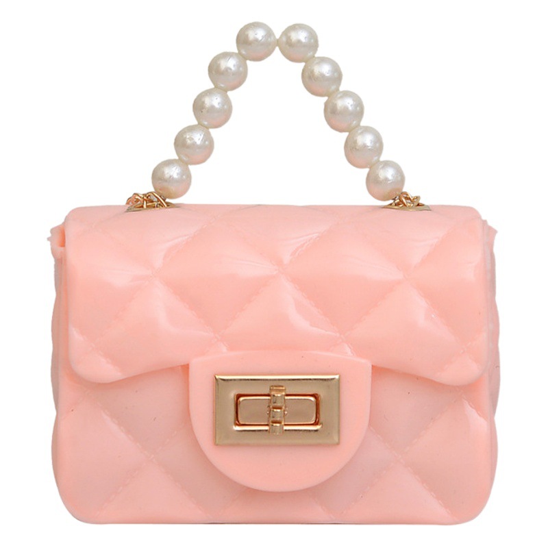 Bolso de los niños 2023 nuevo mini bolso de La jalea rombo estilo occidental pequeña bolsita Perla hombro crossbody bolsa de la cadena portátil