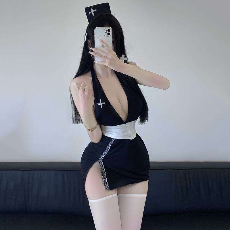 Pinxian Private Nurse Revealing Breasts Sexy Butt-Covering Skirt Role-Playing Flirting Sexy Pajamas Sexy Intimates for Women 2495