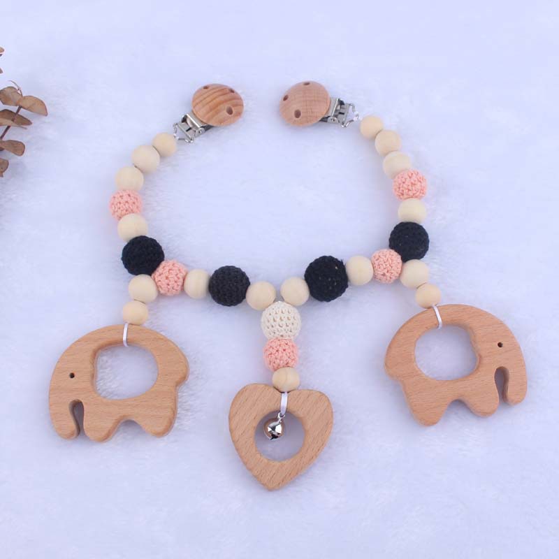 Bebé de dibujos animados haya elefante mordedor creativo campana lana bola cuentas madera molar colgante carro cadena juguete