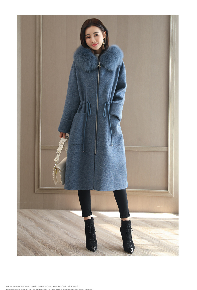 Women's padded woolen women's coat long fur collar coat_voghion.com