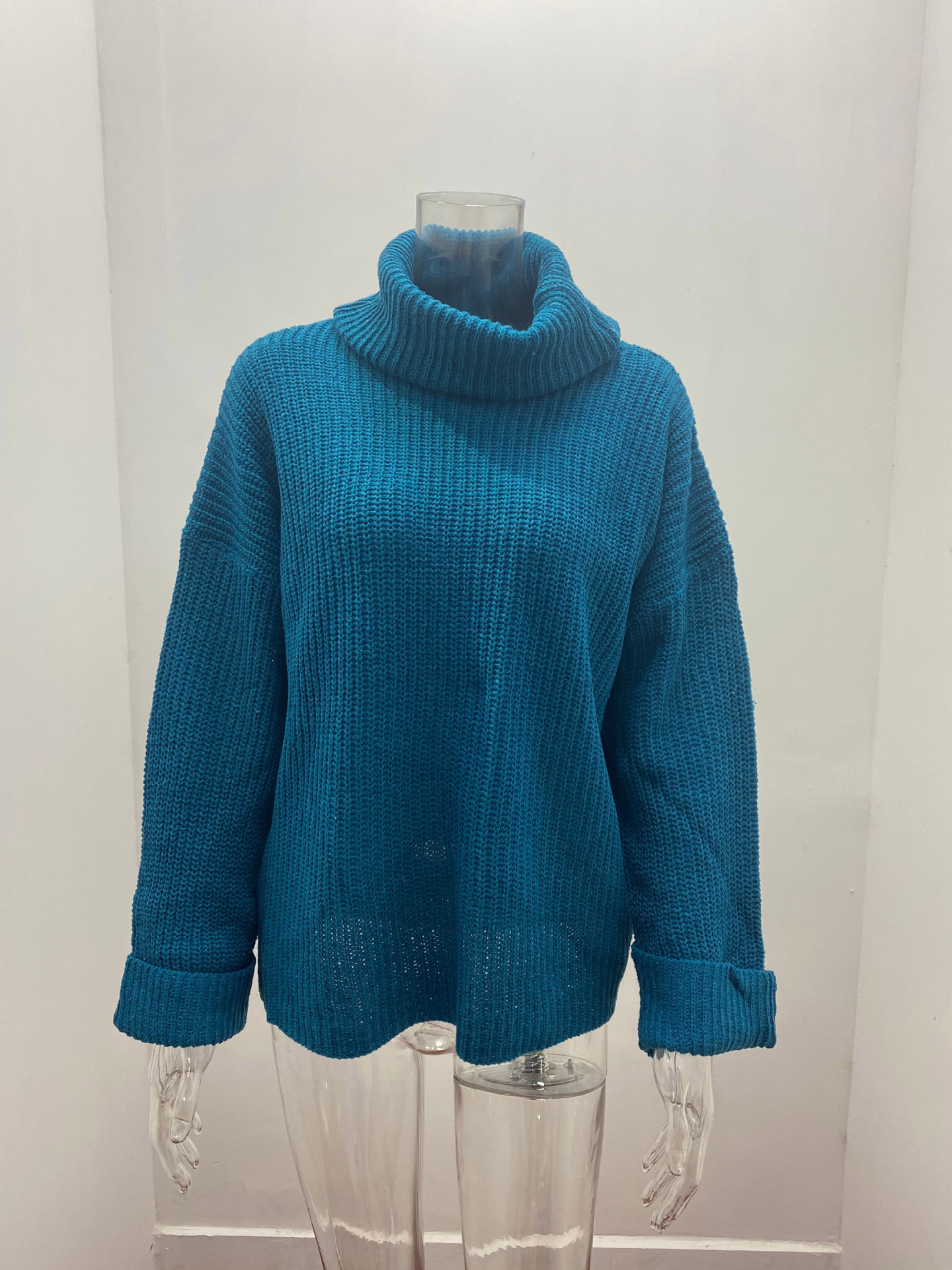 Damen Hochkragen Strickpullover Für Herbst Und Winter Einfarbig_voghion.com