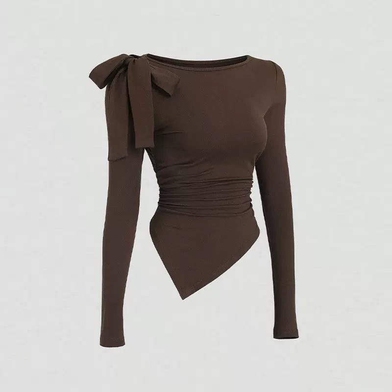 瑞逅外贸Wildberries长袖T恤2025跨境亚马逊欧美不对称修身上衣女