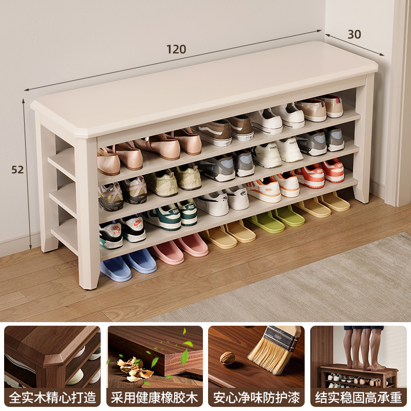Estante de zapatos de madera maciza multicapa puerta doméstica taburete de zapatos de cambio de puerta 2025 nuevo gabinete de zapatos interior sin instalación integral