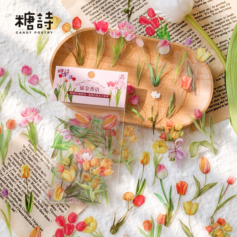 Наклейки (Tangsi) Plant Nature Series PET, набор Retro DIY для декора — 8 дизайнов