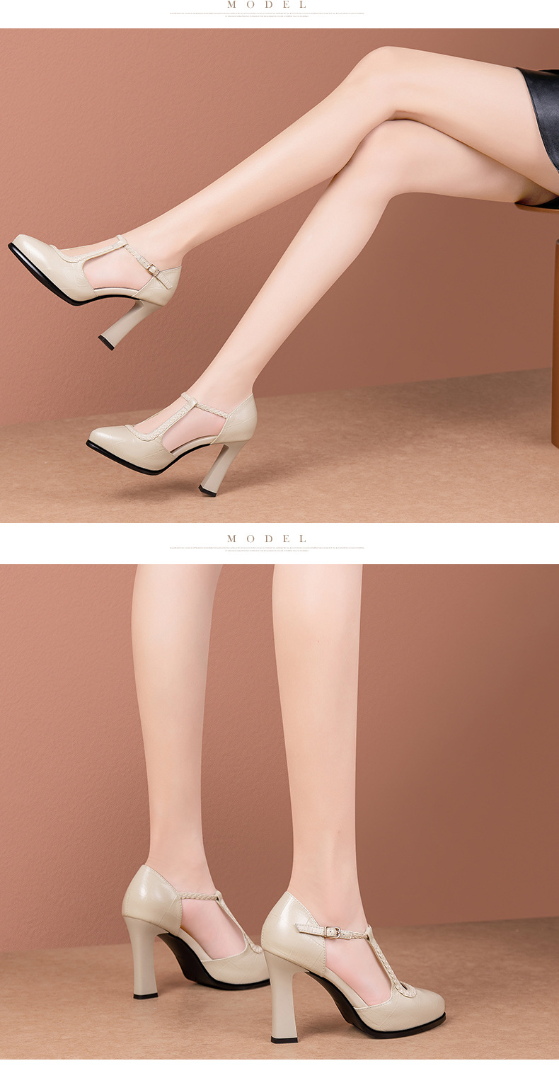 Sandal cao gót nữ mũi nhọn hở mũi gót 9,5 cm họa tiết vân đá vintage — đen chi tiết 5