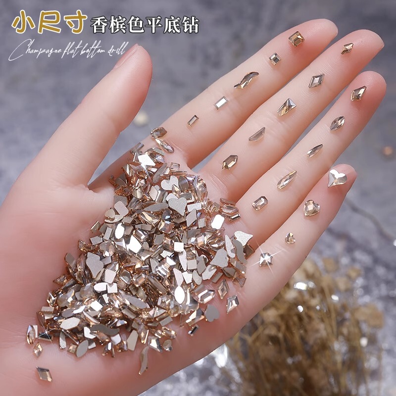 100 Champagne Mini Small Size Manicure Flats Special-Shaped Diamonds Super Flash Rhinestone Nail Decoration Crystal