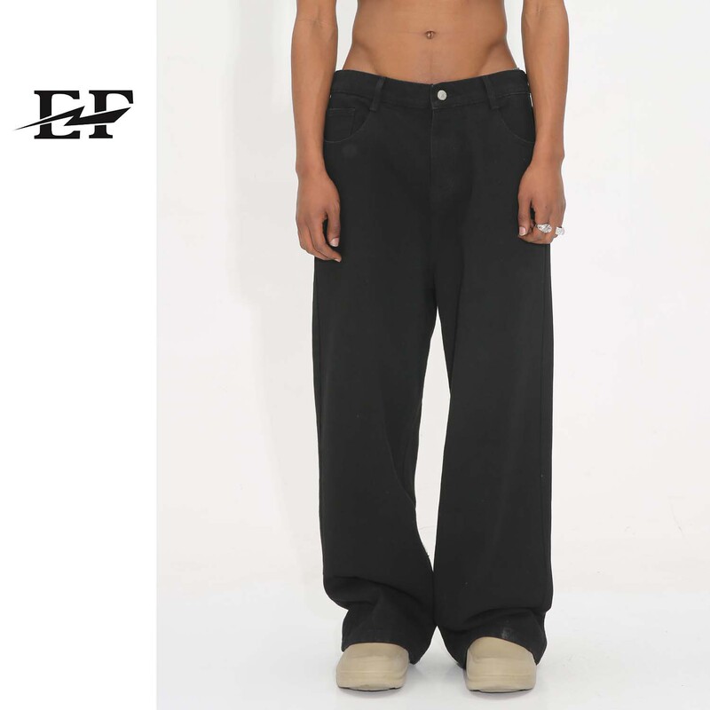 Ef Jeans |   Korean Style Loose Straight Versatile Jeans Men's Back Waist Elastic Band Casual Pants