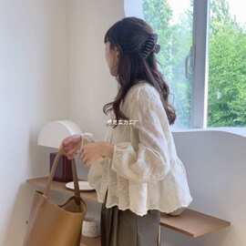 韩系甜美超仙V领蕾丝衬衫女长袖早秋设计感小众法式别致小衫上衣