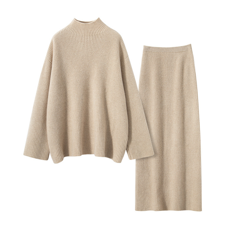 Yuanbao Needle New Pure Cashmere Skirt Two-Piece Set Women's Autumn and Winter Loose Top Easiest for Match Sweater Women's Casual Suit Yuanbao Needle New Pure Cashmere Skirt Two-Piece Set Women's Autumn and Winter Loose Top Easiest for Match Sweater Women's Casual Suit