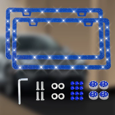 Universal Diamond License Plate Frames, License plate holder/license plate holder - square-hole-sharp-corners-narrow-edges-double-piece-blue