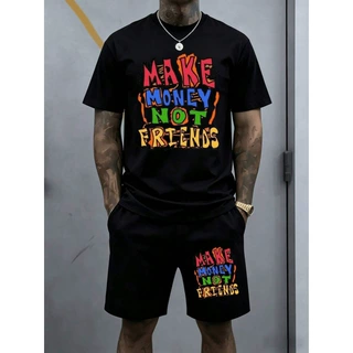 跨境欧码Make Money Not Friends Lettering Reflects The Am