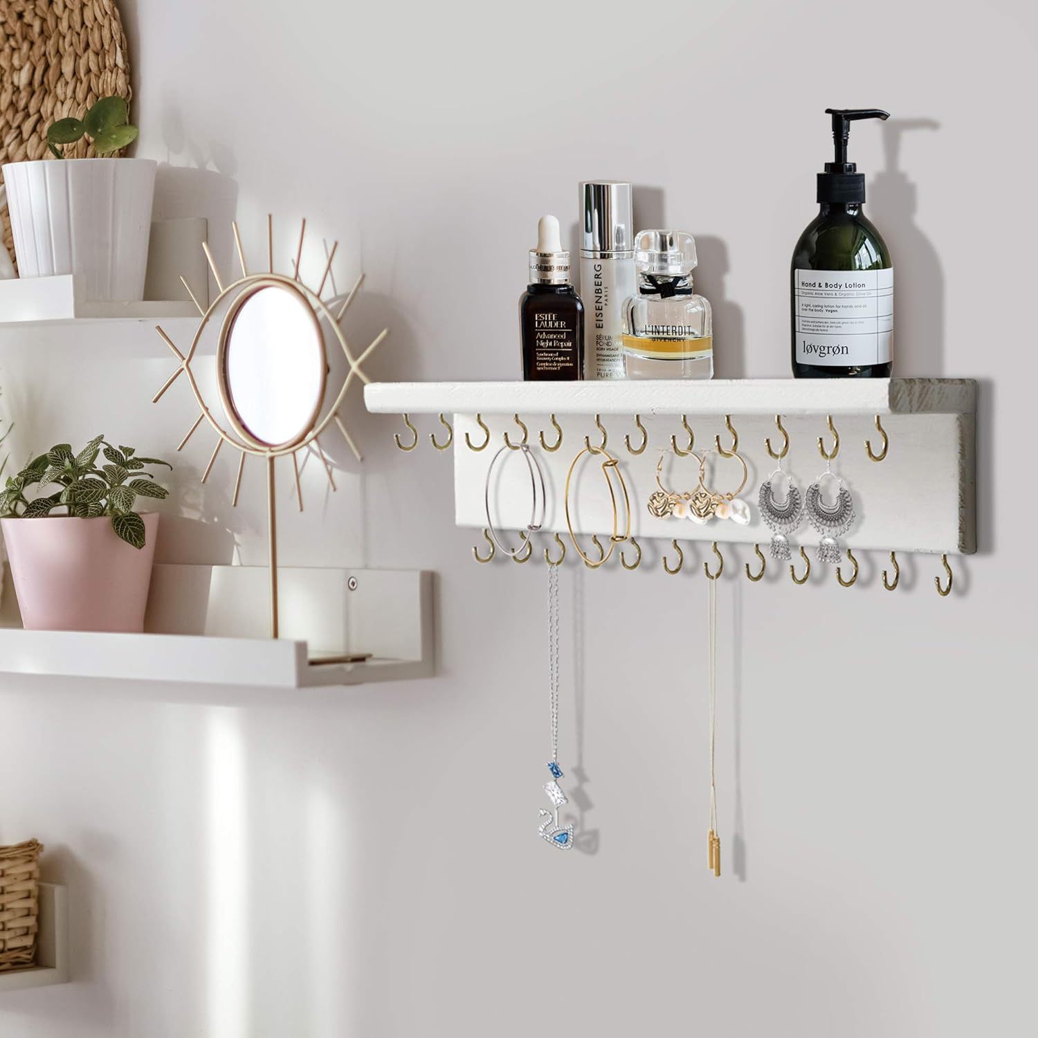 Entrance Wall-Mounted Wooden Double-Layer Key Rack Wall Solid Wood Key Storage Rack Wooden Clothing Bag Storage Rack