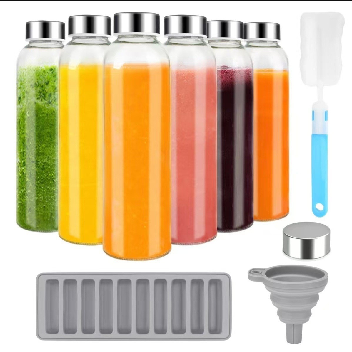 Cross-border Amazon glass juice cup with lid, sports water bottle, glass cup, household transparent glass beverage cup