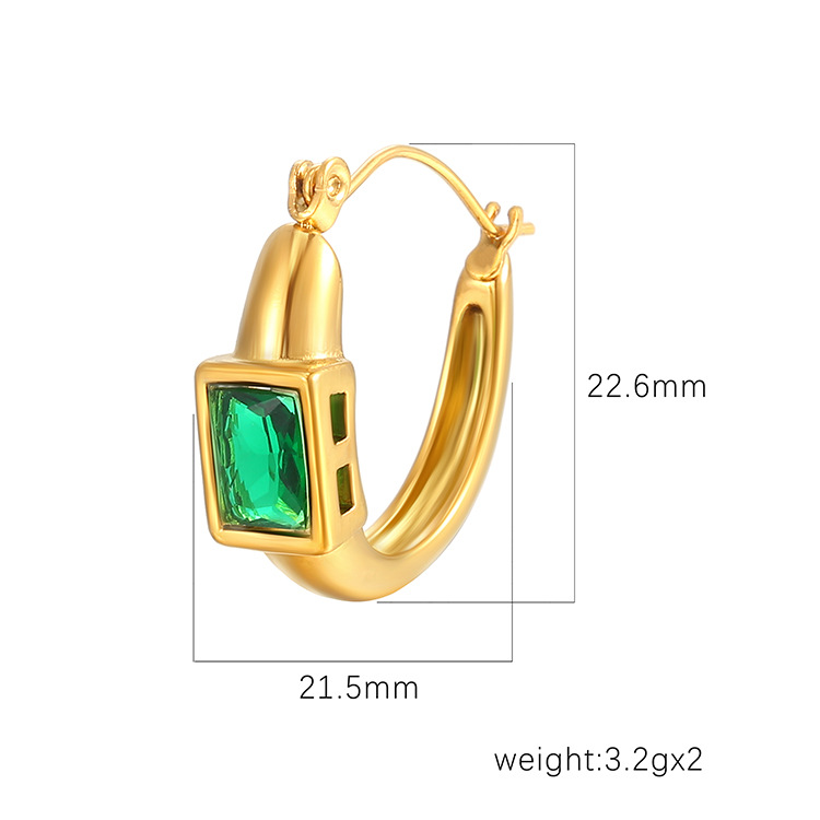 Pendientes en forma de U de circón cuadrado brillante de acero inoxidable recubierto de oro de 18 quilates transfronterizo europeo y americano, pendientes geométricos exquisitos al por mayor