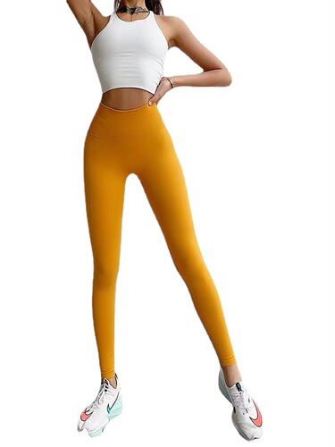 Mango Yoga Pants Seamless High-Waist Lift-Inseam Fitness Leggings Women Quick-Dry Tight Outerwear Running Elastic Sports Long Pants