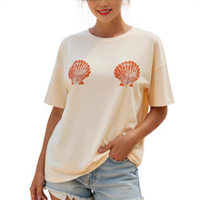 亚马逊跨境新款 春秋夏季圆领贝壳印花设计感百搭休闲短袖女外贸