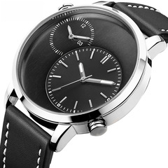 MINI FOCUS Men's Watch / Dual Time Zone / Japanese Movement / Night-Luminous Waterproof / Leather Strap 0035G