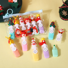 かわいい6本入りクリスマスミニ蛍光ペン学生用お絵かきセット漫画水彩ペンクリスマスプレゼント