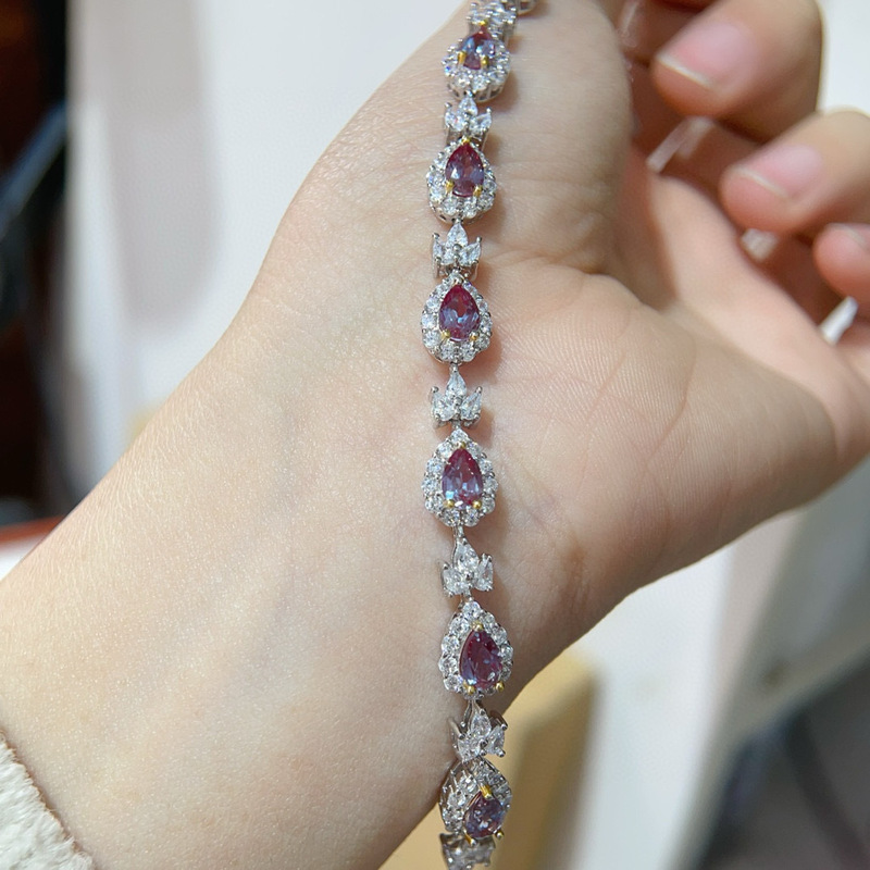 Cross-border hot sale s925 sterling silver inlaid laboratory cultivation Alexander bracelet color change stone main stone 4x6mm