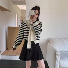KANING韩版气质条纹针织开衫女2025秋季小众设计感宽松长袖外套