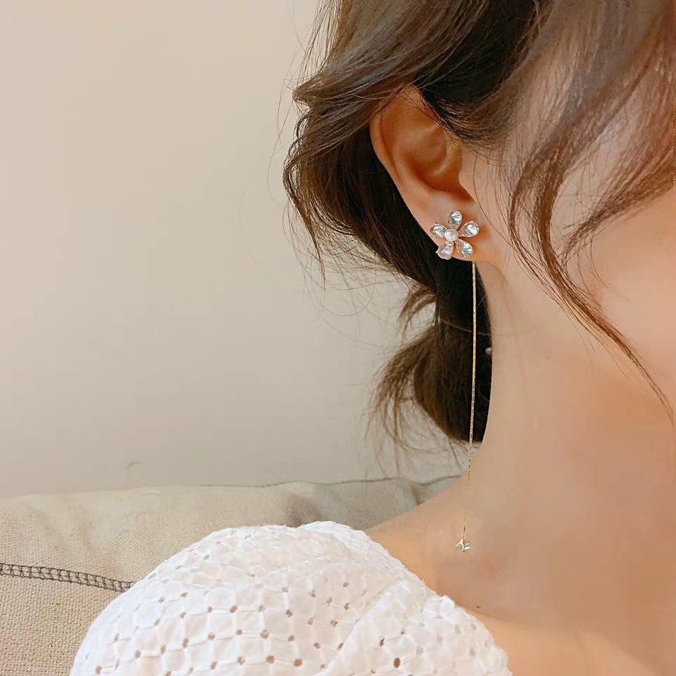 1 Pair Elegant Star Tassel Heart Shape Inlay Alloy Artificial Pearls Rhinestones Glass Earrings display picture 4