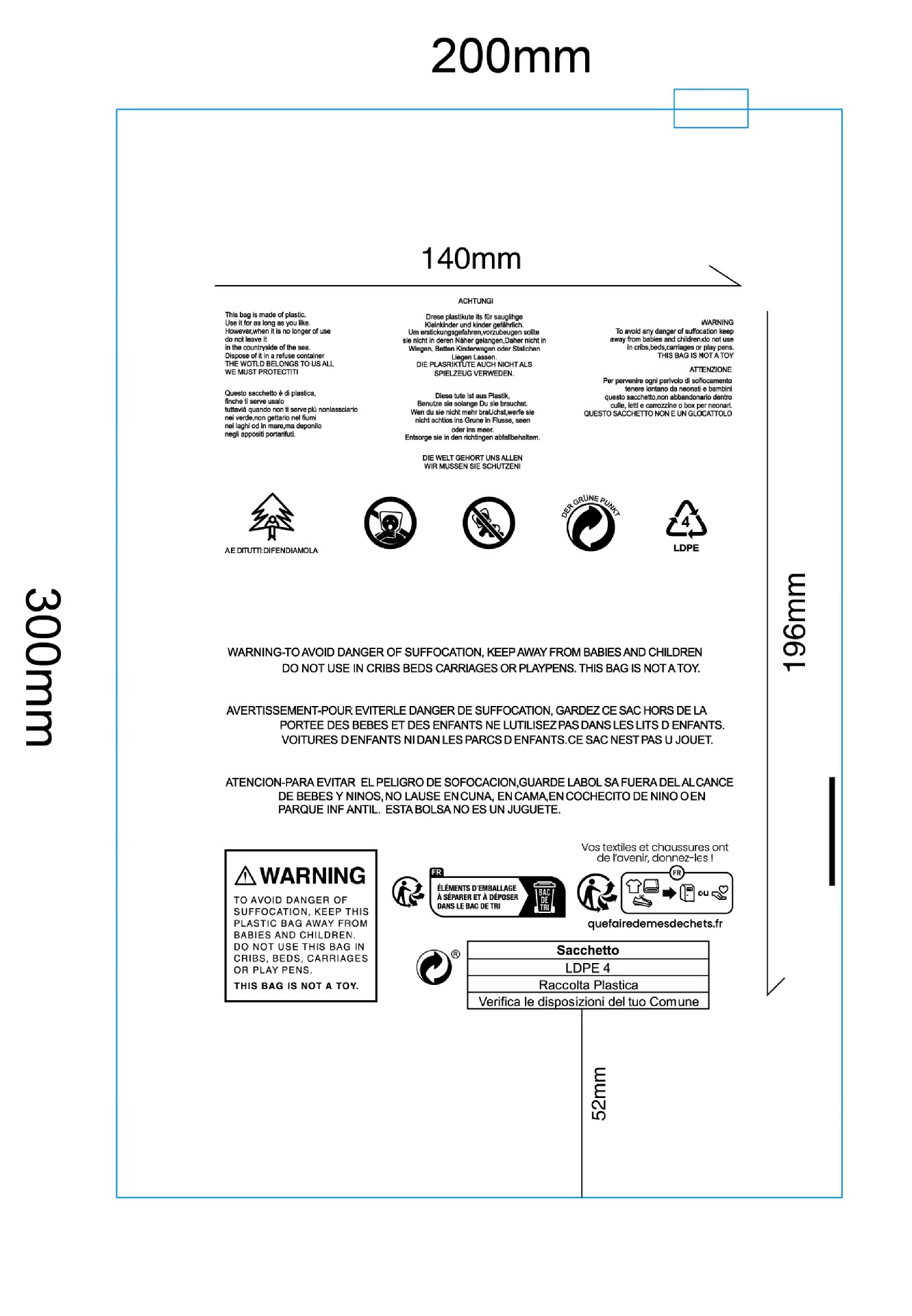 20*30cm(100/가방); 새로운 경고 지퍼 가방 투명; PE 신소재