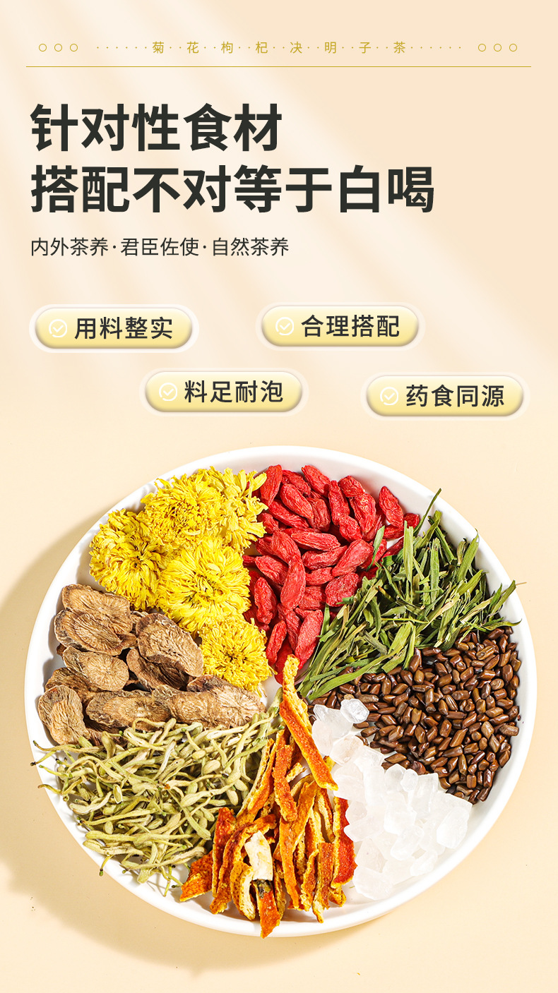 Chrysanthemum Goji Cassia Seed Tea 144g Individually Wrapped Wellness Flower Tea with Honeysuckle quality and texture