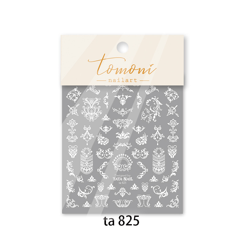 Etiqueta de uñas papel neto rojo popular decorativo pequeño patrón barroco tridimensional blanco en relieve encaje de yeso ultra-Delgado clavo