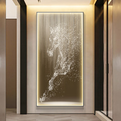 Elegant and luxurious entryway decor, LED lighted painting for corridor and hallway, vertical wall art with horse theme