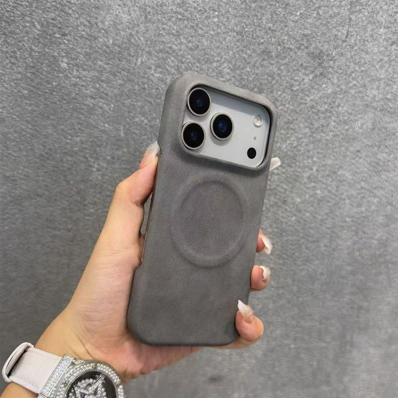 适用苹果17手机壳肤感磁吸羊巴皮半包iPhone17promax简约高级感新|undefined