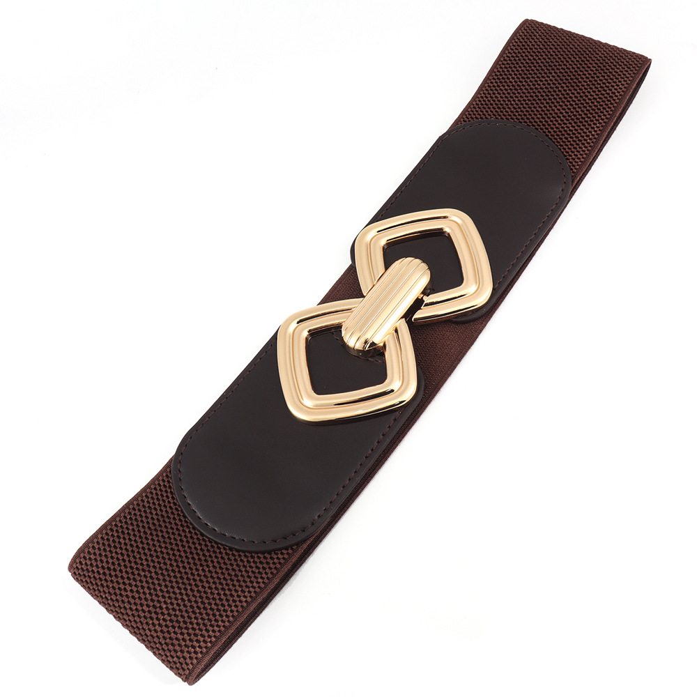 Women'S Gender Metal Button Design Fashion Geometric Pu Leather Alloy Metal Button Women's Leather Belts